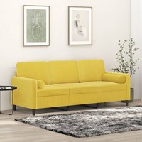 Vidaxl Canapé 3 Places Avec Oreillers Décoratifs Jaune 180 Cm Velours