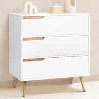 Commode 3 Tiroirs Helsinki Scandinave Blanc Et Bois