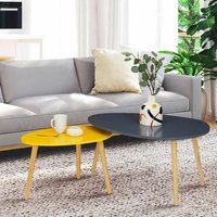Lot De 2 Tables Basses Gigognes Gaia Laquées Gris Jaune Scandinave