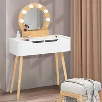 Coiffeuse Scandinave 2 Tiroirs Horia Bois Et Blanc Avec Miroir