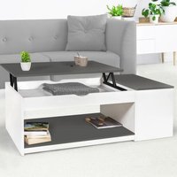 Table basse plateau relevable ELEA avec coffre bois blanc et gris