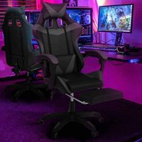 Fauteuil De Gaming Alex Réglable Et Inclinable Avec Repose-Pied, Coussin De Tête Et Coussin Lombaire Noir Et Gris