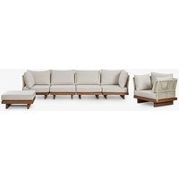 Ensemble De Jardin Avec Canapé Modulaire De 4 Pièces Comprenant 2 Fauteuils D'angle, Un Fauteuil Et Un Pouf En Bois D'acacia Dai Brun Acacia