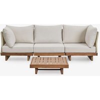 Ensemble De Jardin Avec Canapé Modulaire 3 Pièces Avec 2 Fauteuils D'angle Et Table Basse En Bois D'acacia Dailin Brun Acacia
