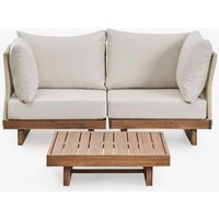 Ensemble De Jardin Avec Canapé Modulaire De 2 Pièces Avec 2 Fauteuils D'angle Et Table Basse En Bois D'acacia Dailin Brun Acacia