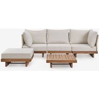Ensemble De Canapé Modulaire 3 Pièces Dailin Avec 2 Fauteuils D'angle, Table Basse Et Pouf En Bois D'acacia Brun Acacia