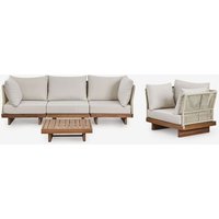 Ensemble De Canapé Modulaire Dailin 3 Pièces Avec 2 Chaises D'angle, Table Basse Et Fauteuil En Bois D'acacia Brun Acacia