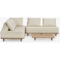 Salon De Jardin Avec Canapé D'angle Modulable 3 Pièces Et Table Basse En Bois D'acacia Portet Blanc Gardenia
