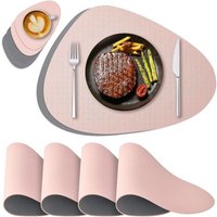 Lot De 4, Rose Gris Set De Table Lavable Et Dessous De Verre, Set De Table Rond Cuir, Sets De Table Antidérapants Et Imperméables À Double Face