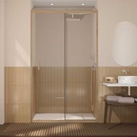 Porte de douche Coulissante 120x200cm - Profilés Aluminium effet Bois - Verre 6mm - WOOD CRUSH
