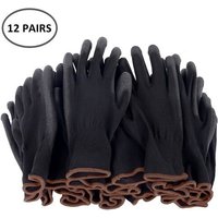 Gants en nylon avec revêtement PU ¿ Antidérapants, respirants, antistatiques, confortables ¿ 12 paires pour maçons, mécaniciens et jardiniers