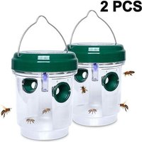 Piège à abeilles solaire ¿ Tue-guêpes multi-usages avec double entrée, panneau solaire et lumière LED bleue ¿ Lot de 2