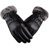 Gants en cuir PU haut de gamme pour homme ¿ Coupe-vent, imperméables, compatibles avec les écrans tactiles, doublure chaude en peluche, noirs