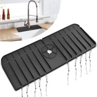Tapis De Robinet En Silicone (Noir) Avec Poignée De Robinet Et Égouttoir Pour La Cuisine, La Salle De Bain, Tapis D'évier, Siège En Éponge