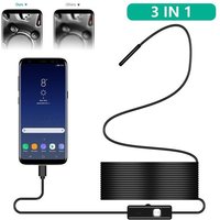 Caméra endoscopique USB 3 en 1 améliorée (2021) avec 8 LED, étanchéité IP67, capteur CMOS 1 MP, cordon de 2 m
