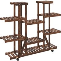 Support À Fleurs Meuble Plante Avec Roues 110 X 25 X 115 Cm Bois Massif De Sapin Marron Helloshop26 02_0045227