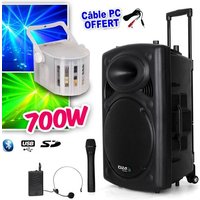 Enceinte sur batterie 700W Bluetooth USB + Micros IBIZA PORT12VHF-BT + Derby Kolor LytOr + Câble PC inclus