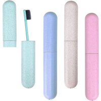 Lot de 4 étuis de voyage pour brosses à dents ¿ Supports en tiges de blé avec ventilation, couleurs adaptées à la famille pour la maison et les