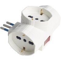 Adaptateur Triple Multi-Prises Avec Petit Interrupteur 10 A Avec 3 Prises Universelles 10 A/16 A Schuko/Bipasso, Fiche 90 ° Épaisseur 6,8 Cm (1