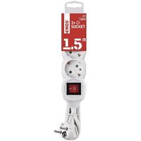 Multiprise 3 Prises P1321R Avec Interrupteur, Câble Blanc, Prises Tournées À 45°, Section 1,5 Mm², Multiprise Schuko Avec Sécurité Enfant, Ip20 Pour