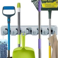 Support mural pour balai et serpillière - Organiseur compact avec 5 supports robustes et 6 crochets pour la maison et le jardin