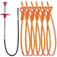 Lot de 7 outils pour déboucher les canalisations : récupérateur de cheveux de 63 cm et bâtonnet de nettoyage flexible de 61 cm pour un débouchage