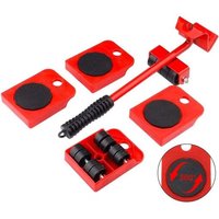 Kit de déménagement de meubles sans effort : 4 roulettes et 1 élévateur, capacité de 100 kg, design ergonomique, poignée antidérapante, rouge