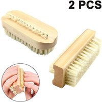 2 brosses de nettoyage à poils en bois - Ergonomiques, en bois naturel, double face pour les ongles, les mains et les pattes des animaux