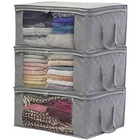 Lot de 3 sacs de rangement pliables sous le lit ¿ Organiseur en tissu grande capacité avec fermeture éclair et fenêtre transparente ¿ Gris