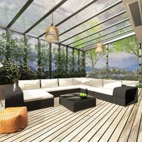 Vidaxl Salon De Jardin 10 Pcs Avec Coussins R¿¿Sine Tress¿¿E Noir