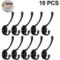 Lot de 10 patères rustiques robustes ¿ Crochets doubles muraux en noir, argent et bronze rouge ¿ Capacité de 15 kg