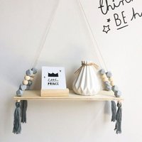 Étagère flottante rustique avec corde ¿ Support de rangement mural en contreplaqué de pin rose, gris et blanc ¿ Capacité de 10 kg