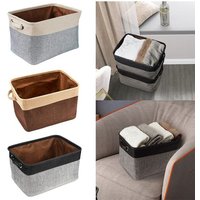 Grand panier de rangement élégant en tissu avec poignée ¿ Corbeille cubique en coton et lin pour l'organisation de la maison ¿ 38 x 26 x 27 cm