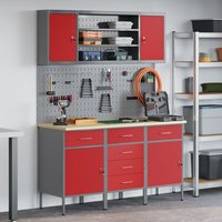 Set De Banc De Travail 7 Pièces Vidaxl En Acier Rouge
