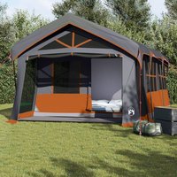 Tente De Camping Vidaxl Avec Fenêtres Grise Et Orange Pour 10 Personnes Imperméable