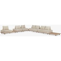 Salon De Jardin Avec Canapé D'angle Modulable 5 Pièces Avec Table D'appoint Et Table D'appoint 95x95 Cm En Acacia Portet Blanc Gardenia