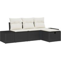 Vidaxl Ensemble De Canapé De Jardin 4 Pièces Avec Coussins Noir Poly Rattan