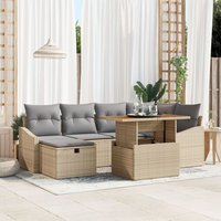 Vidaxl Ensemble De Canapés De Jardin 7 Pièces Avec Coussins Beige Rattan Poly
