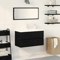 Cabinet de lavabo vidaXL avec lavabo intégré Chêne noir Bois d'ingénierie, Cabinet de lavabo vidaXL Chêne noir 80x38.5x45 cm Bois d'ingénierie