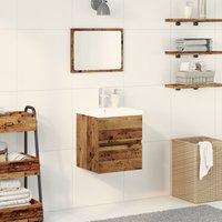 Cabinet de lavabo vidaXL avec évier intégré en bois composite chêne noir, Cabinet de lavabo vidaXL bois ancien 41x38,5x45 cm en bois composite