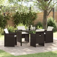 Vidaxl Ensemble De Salle À Manger De Jardin 5 Pièces Avec Coussins En Poly Rattan Marron