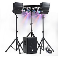 Pack Sono DJ 1000W complet BM SONIC BMS-12-ARRAY-BT Enceintes +SUB 31cm USB/Bluetooth, Câbles, Eclairage LED Bar Salle des fêtes