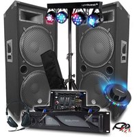 Pack Sono DJ Ampli 4000W, 2 MEGA ENCEINTES 4x38cm de 2x2000W, Table de Mixage Bluetooth, Portiques 8 Lumières LED, CLUB BAR