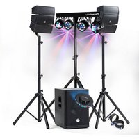 Pack Sono DJ 1000W complet BM SONIC Enceintes +SUB 31cm USB/Bluetooth, Câbles, Portique Eclairage LED, UFO, Bar Salle des fêtes