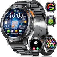 Montre Connectée Homme Avec 3 Bracelets 530Mah 5Atm Étanche,1.43"" Montre Tactile Connecté Militaire Avec Torche Led Moniteur Fréquence Cardiaque