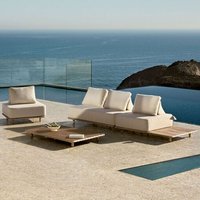 Ensemble De Jardin Avec Canapé Modulable 2 Pièces Avec Table D'appoint, Fauteuil Et Table Basse 160x95 Cm En Acacia Portet Blanc Gardenia