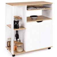 Desserte de cuisine COSI bois blanc et plateaux façon hêtre L.76 CM