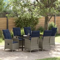 Ensemble De Salle À Manger De Jardin Vidaxl De 7 Pièces Avec Coussins En Poly Rattan Gris, Table De Jardin Vidaxl Noir 160x80x73 Cm En Verre Trempé