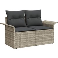 Set de canapé de jardin 7 pièces vidaXL avec coussins gris clair en poly rattan, Canapé de jardin 2 places vidaXL avec rangement et coussins gris