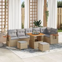 Ensemble De Sofa De Jardin 9 Pièces Avec Coussins Beige Poly Rotin Acacia, Ensemble De Salle À Manger De Jardin 3 Pièces Avec Coussins Beige Poly